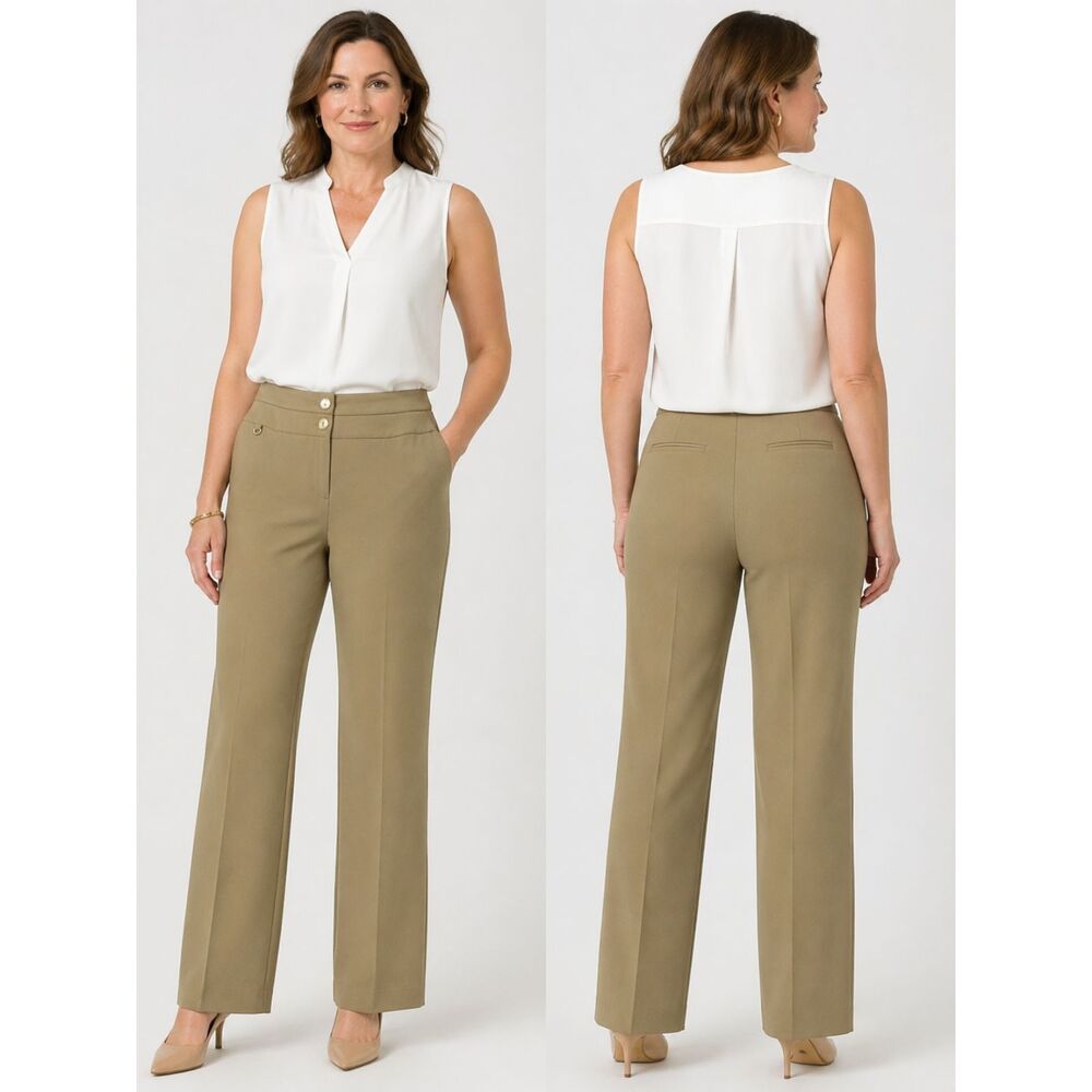 Jones New York Signature Petite Stretch Pants Women 10P Beige Straight Comfort H